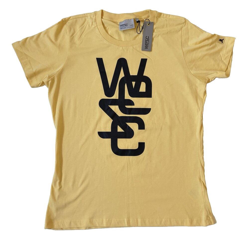 NWT WESC Womens Large Yellow Graphic T-Shirt Skater Streetwear Short Sleeve Tee